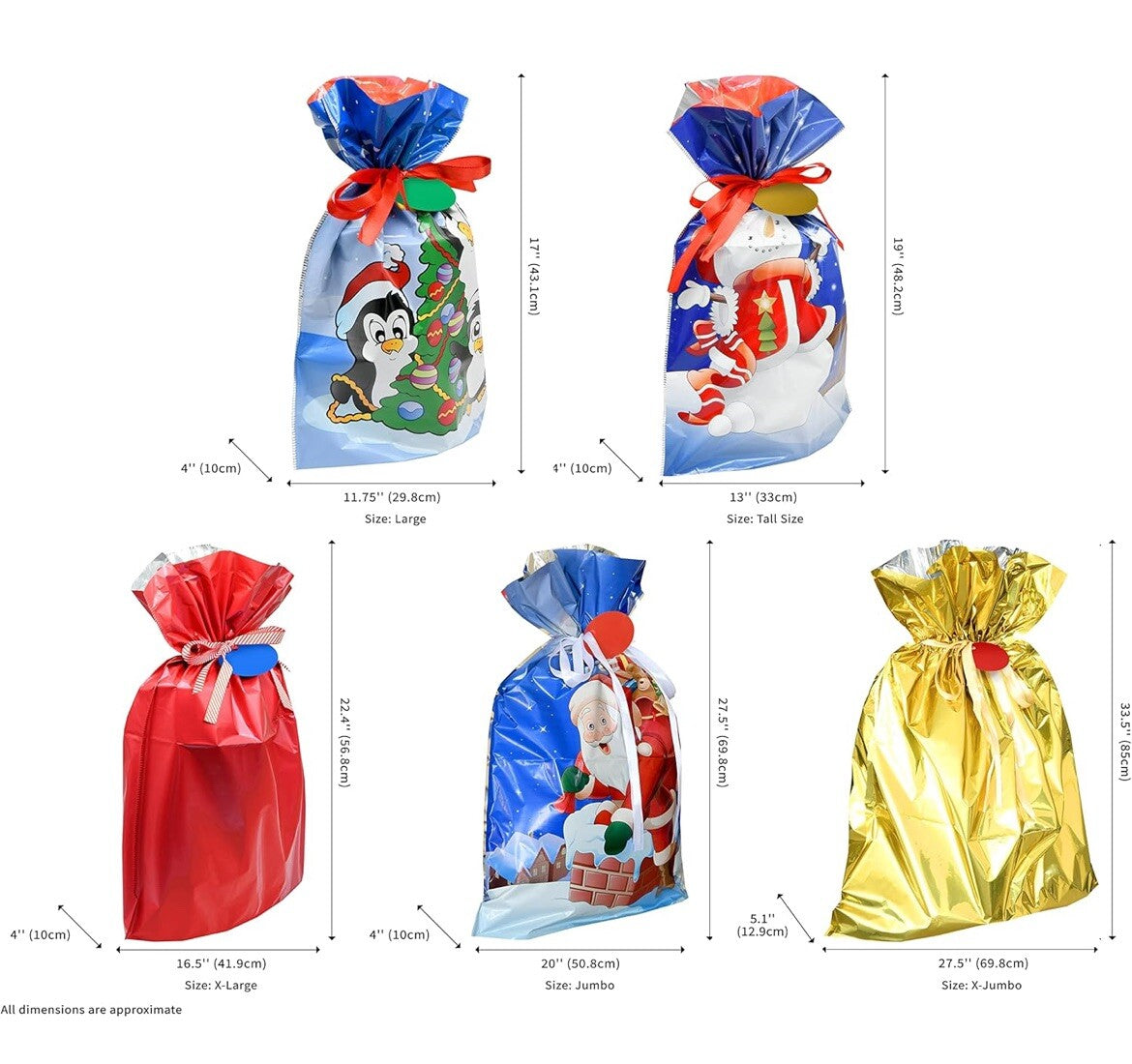 24 Piece Drawstring Ribbon Holiday Gift Bag Set W/Tags New