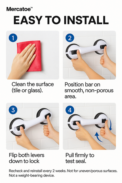 12" Suction Grab Bars (2-Pack) – Strong Hold Bathroom Shower Handles