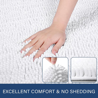 Luxury Bathroom Rug Shaggy Bath Mat 24 X 60 Inch, Washable Non Slip Bath Rugs for Bathroom Shower, Soft Plush Chenille Absorbent Carpets Mats, White