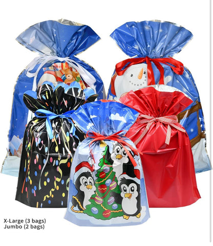 24 Piece Drawstring Ribbon Holiday Gift Bag Set W/Tags New