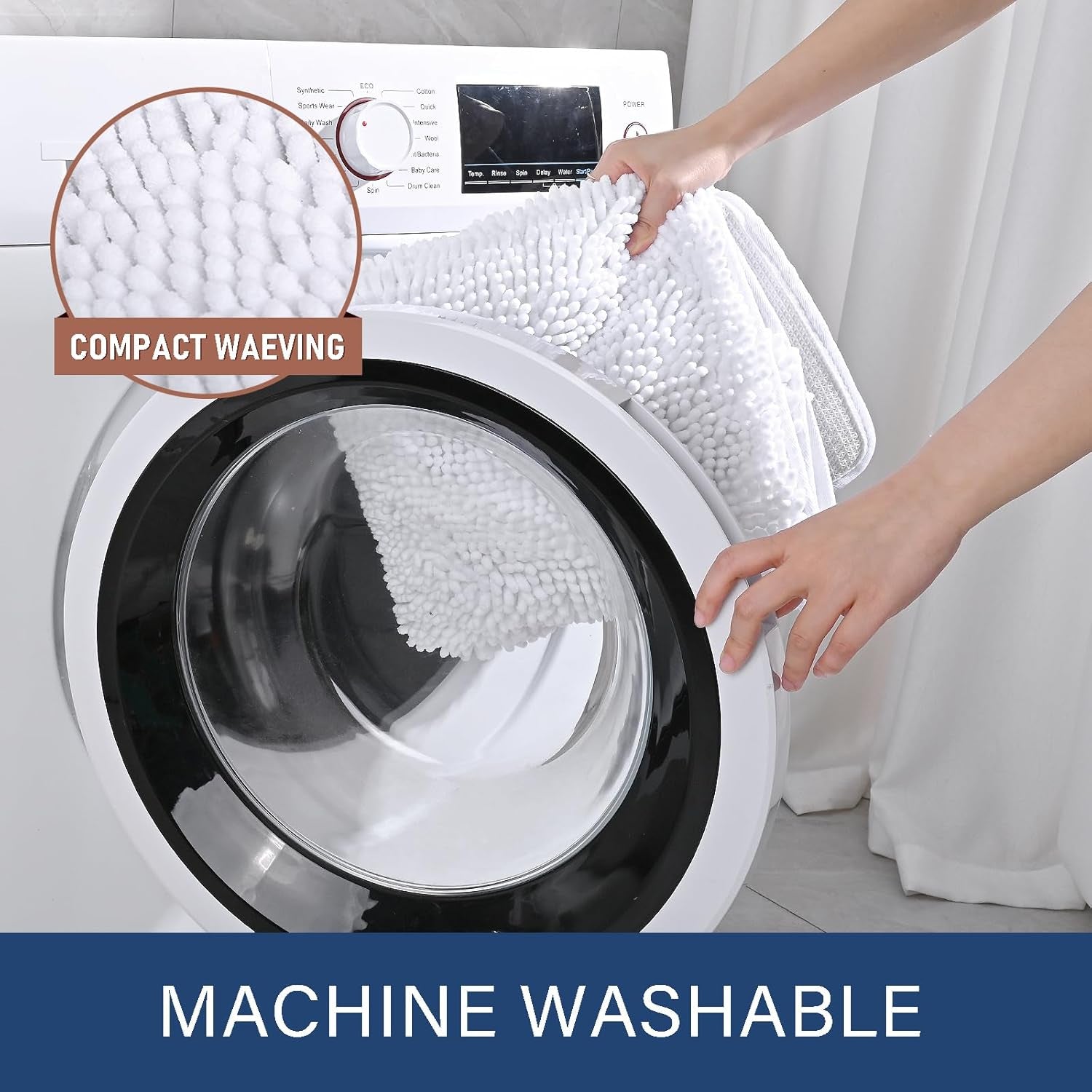 Luxury Bathroom Rug Shaggy Bath Mat 24 X 60 Inch, Washable Non Slip Bath Rugs for Bathroom Shower, Soft Plush Chenille Absorbent Carpets Mats, White