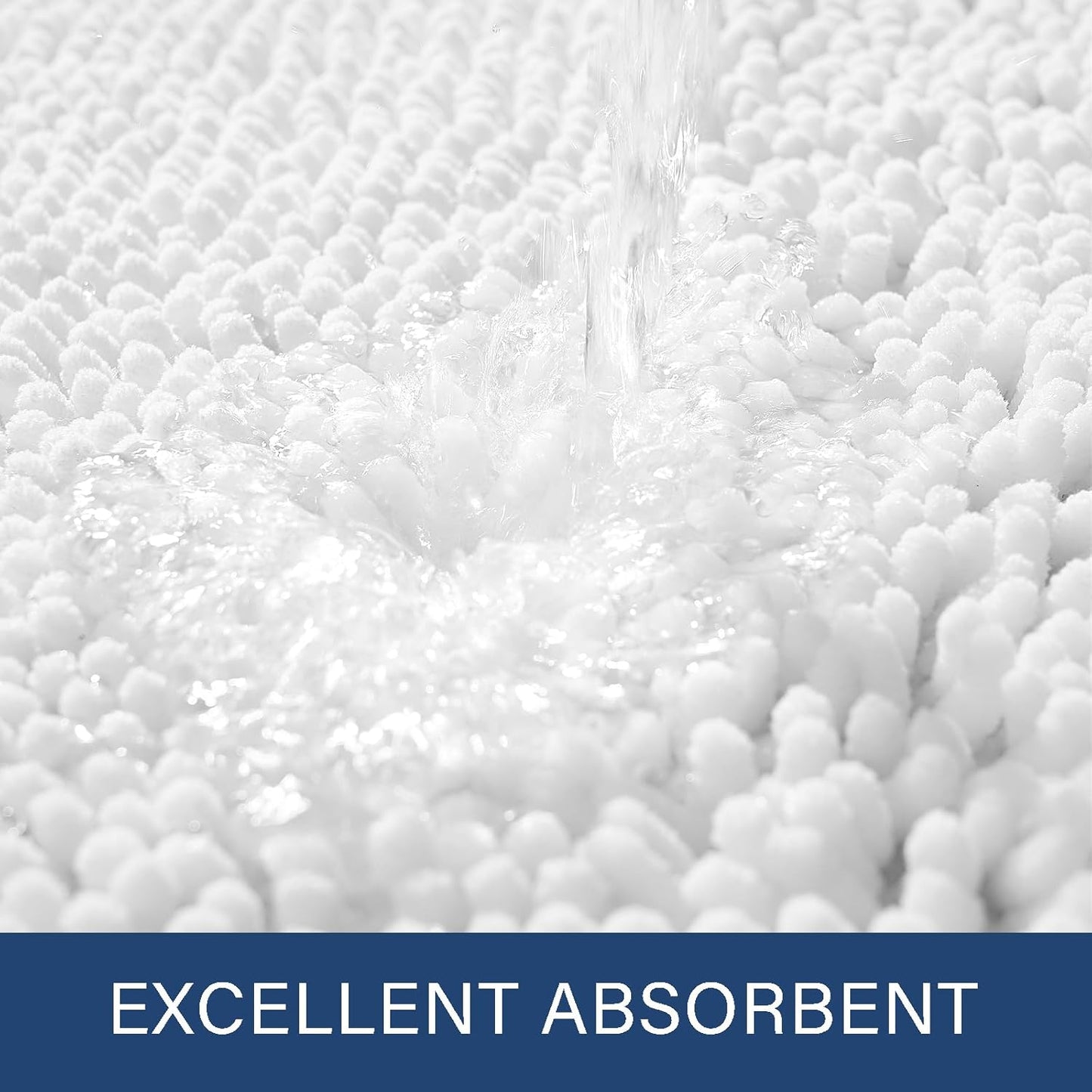 Luxury Bathroom Rug Shaggy Bath Mat 24 X 60 Inch, Washable Non Slip Bath Rugs for Bathroom Shower, Soft Plush Chenille Absorbent Carpets Mats, White