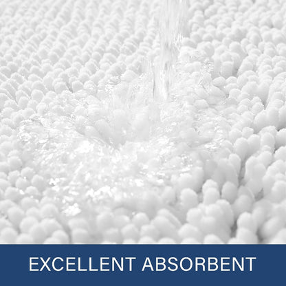 Luxury Bathroom Rug Shaggy Bath Mat 24 X 60 Inch, Washable Non Slip Bath Rugs for Bathroom Shower, Soft Plush Chenille Absorbent Carpets Mats, White