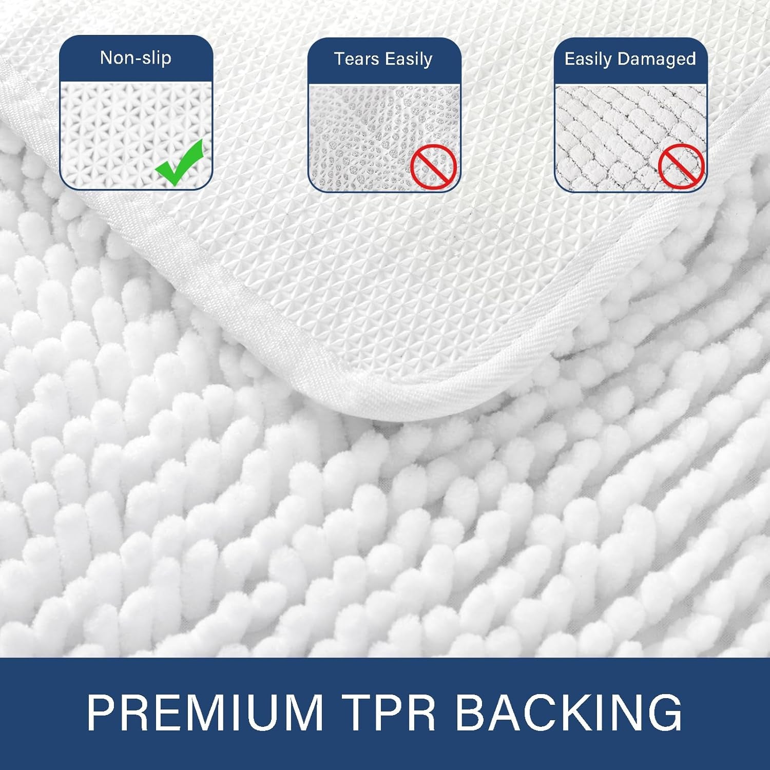 Luxury Bathroom Rug Shaggy Bath Mat 24 X 60 Inch, Washable Non Slip Bath Rugs for Bathroom Shower, Soft Plush Chenille Absorbent Carpets Mats, White