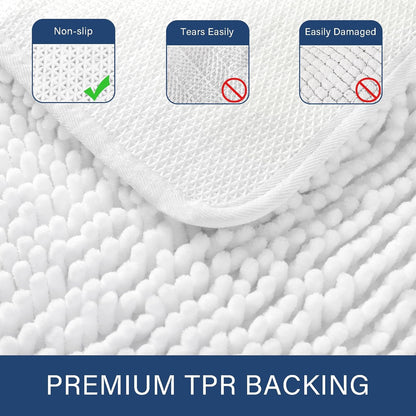 Luxury Bathroom Rug Shaggy Bath Mat 24 X 60 Inch, Washable Non Slip Bath Rugs for Bathroom Shower, Soft Plush Chenille Absorbent Carpets Mats, White